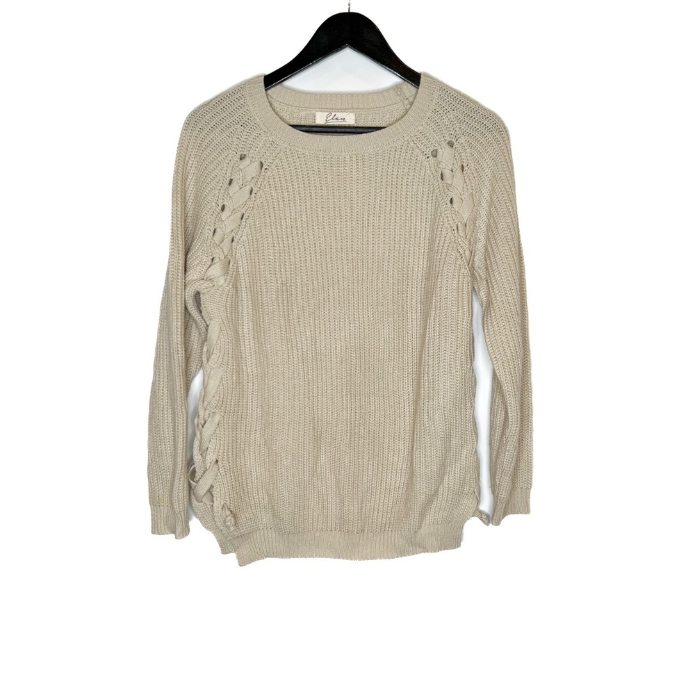 Elan Sweater Knitted Beige Side Knitted Lace Long Sleeve